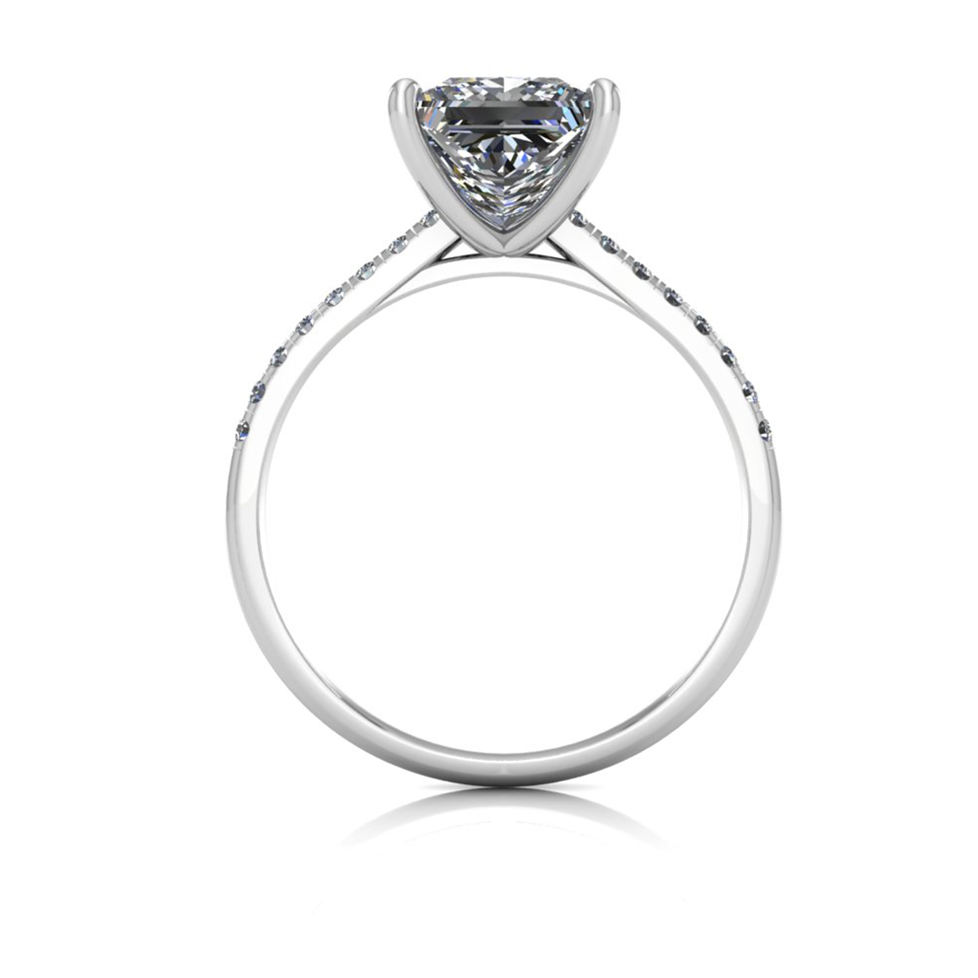 18k white gold  2,00 ct 4 prongs princess cut diamond engagement ring with whisper thin pavÉ set band
