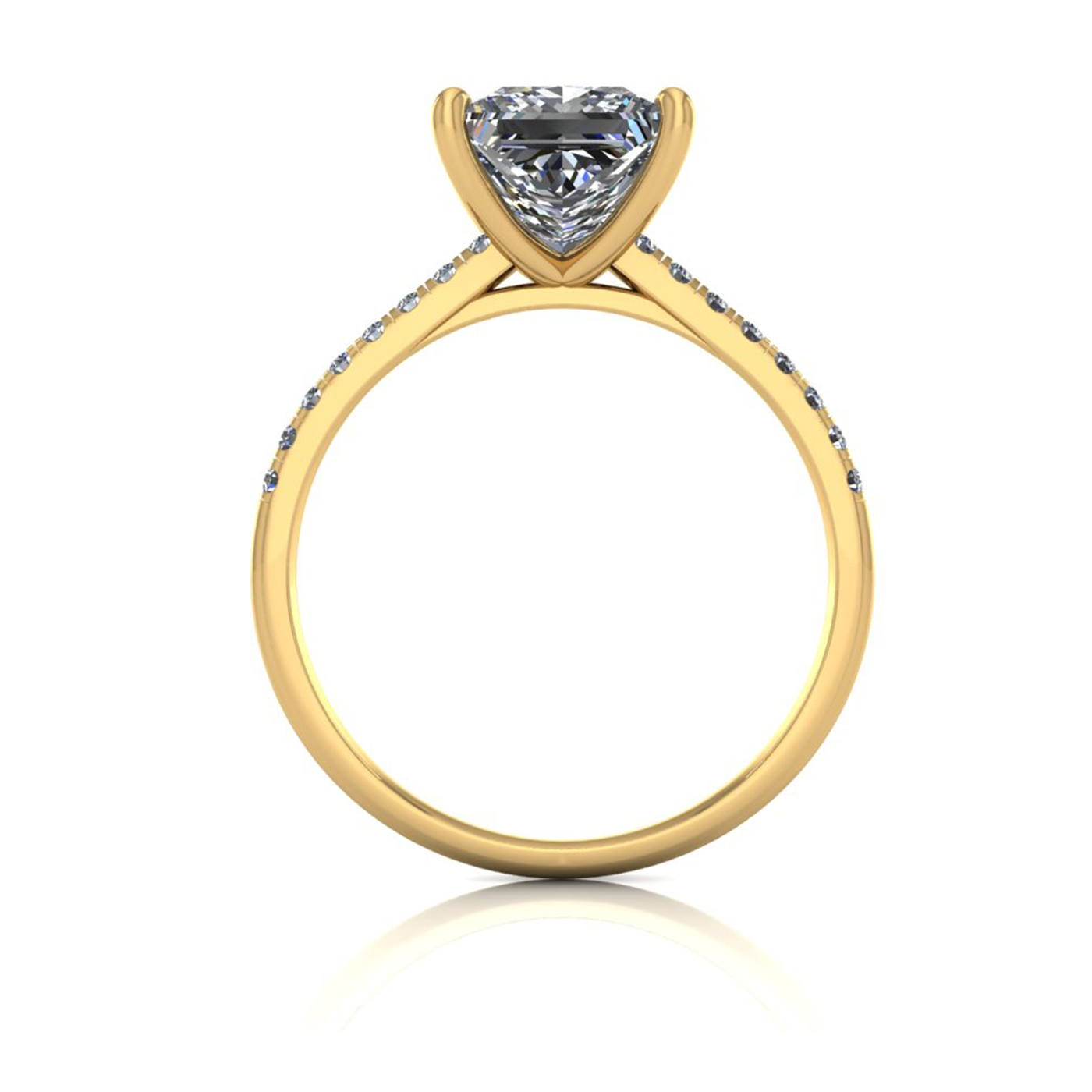 18k yellow gold  2,00 ct 4 prongs princess cut diamond engagement ring with whisper thin pavÉ set band