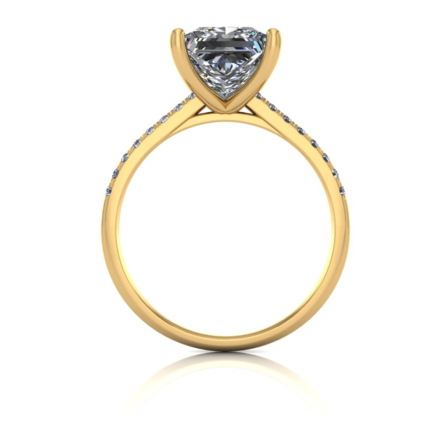 18k yellow gold 2,50 ct 4 prongs princess cut diamond engagement ring with whisper thin pavÉ set band