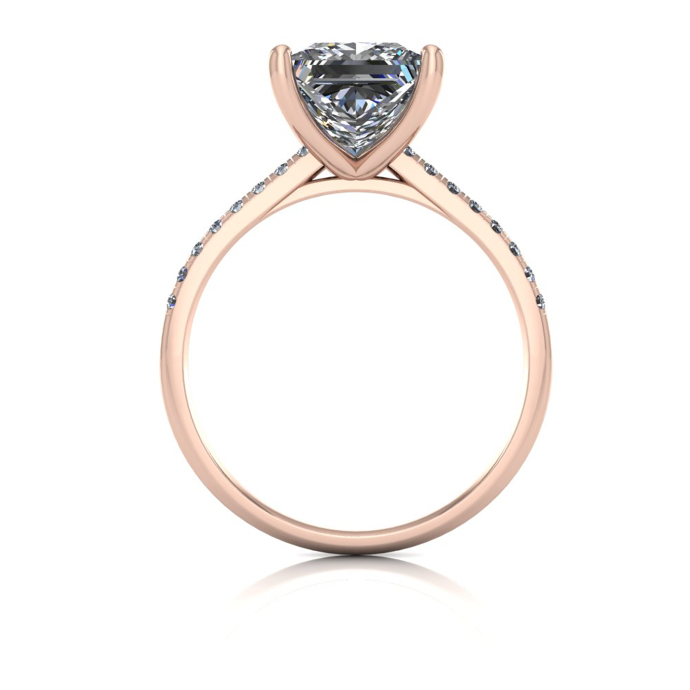 18k rose gold  2,50 ct 4 prongs princess cut diamond engagement ring with whisper thin pavÉ set band