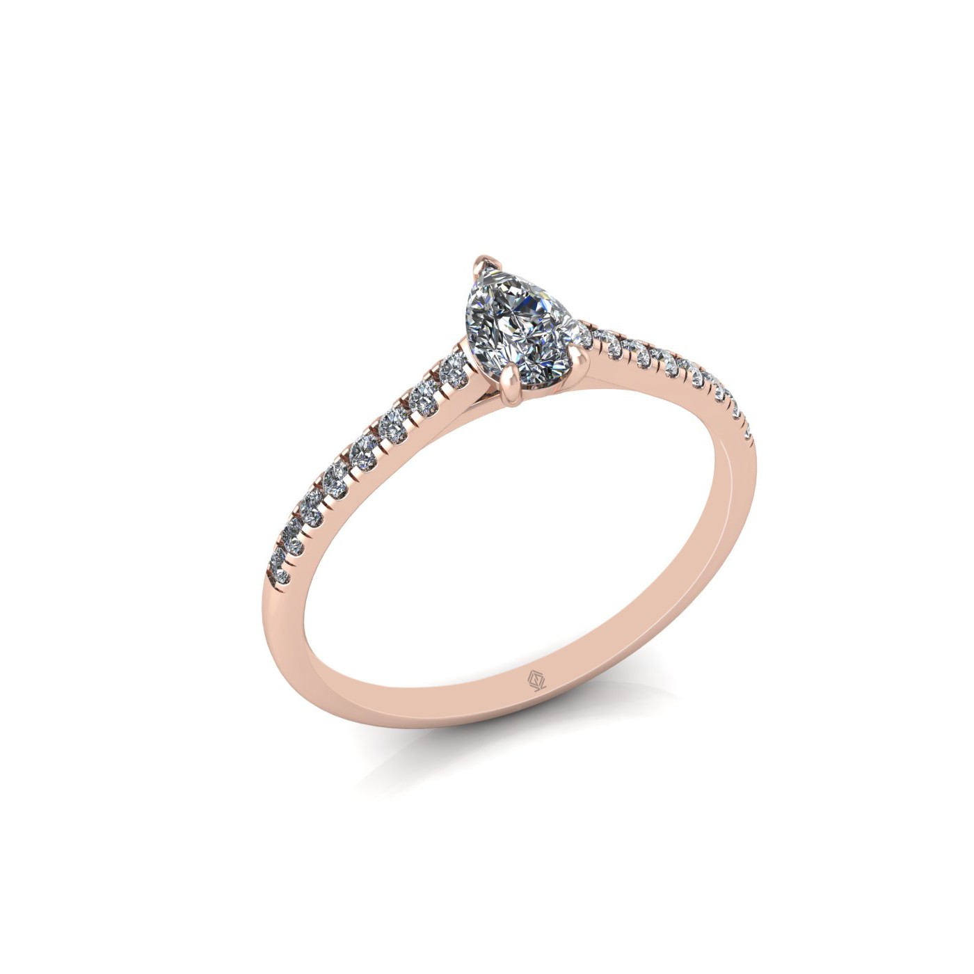 18k rose gold  0,30 ct 3 prongs pear diamond engagement ring with whisper thin pavÉ set band