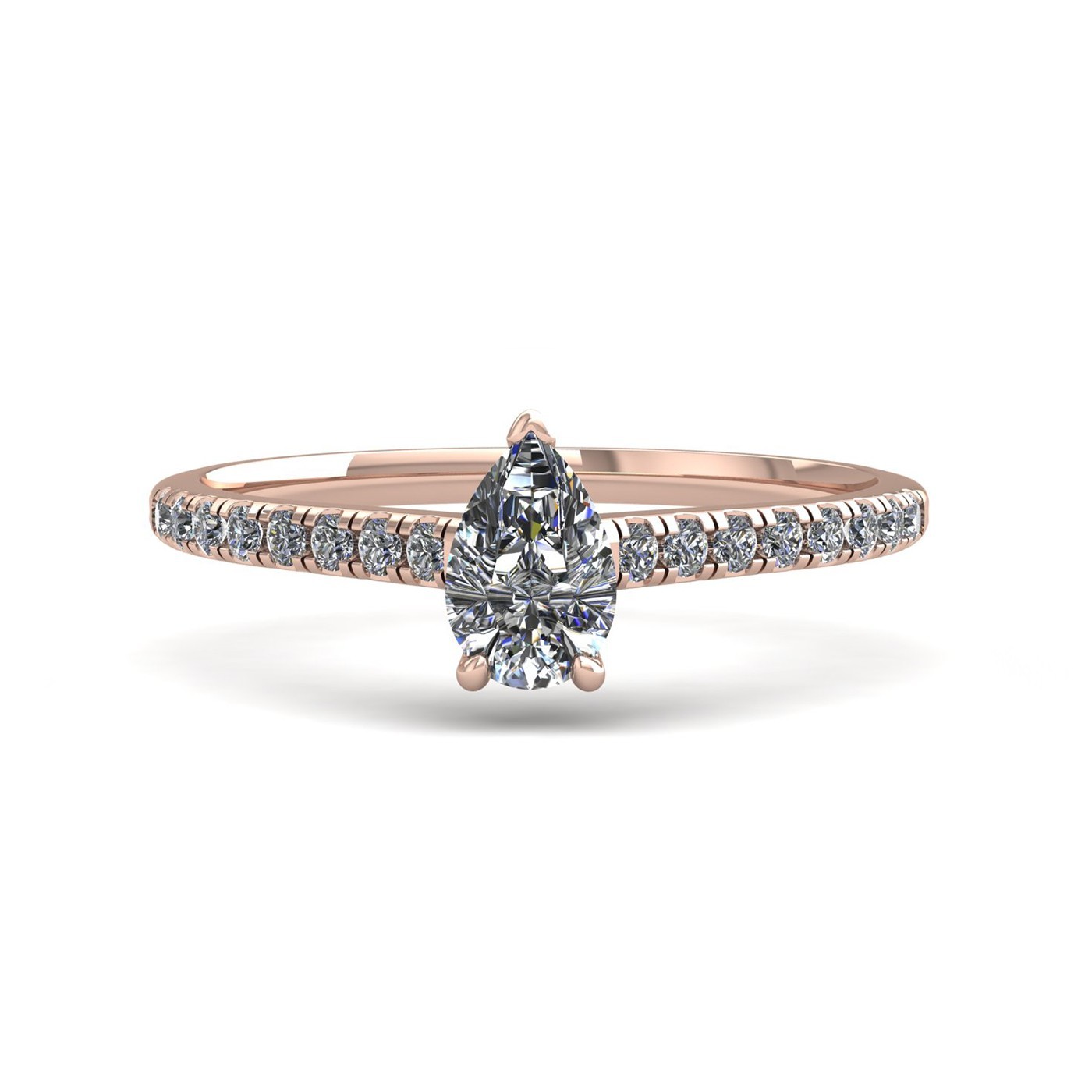 18k rose gold 1,50 ct 3 prongs pear cut diamond engagement ring with whisper thin pavÉ set band Photos & images