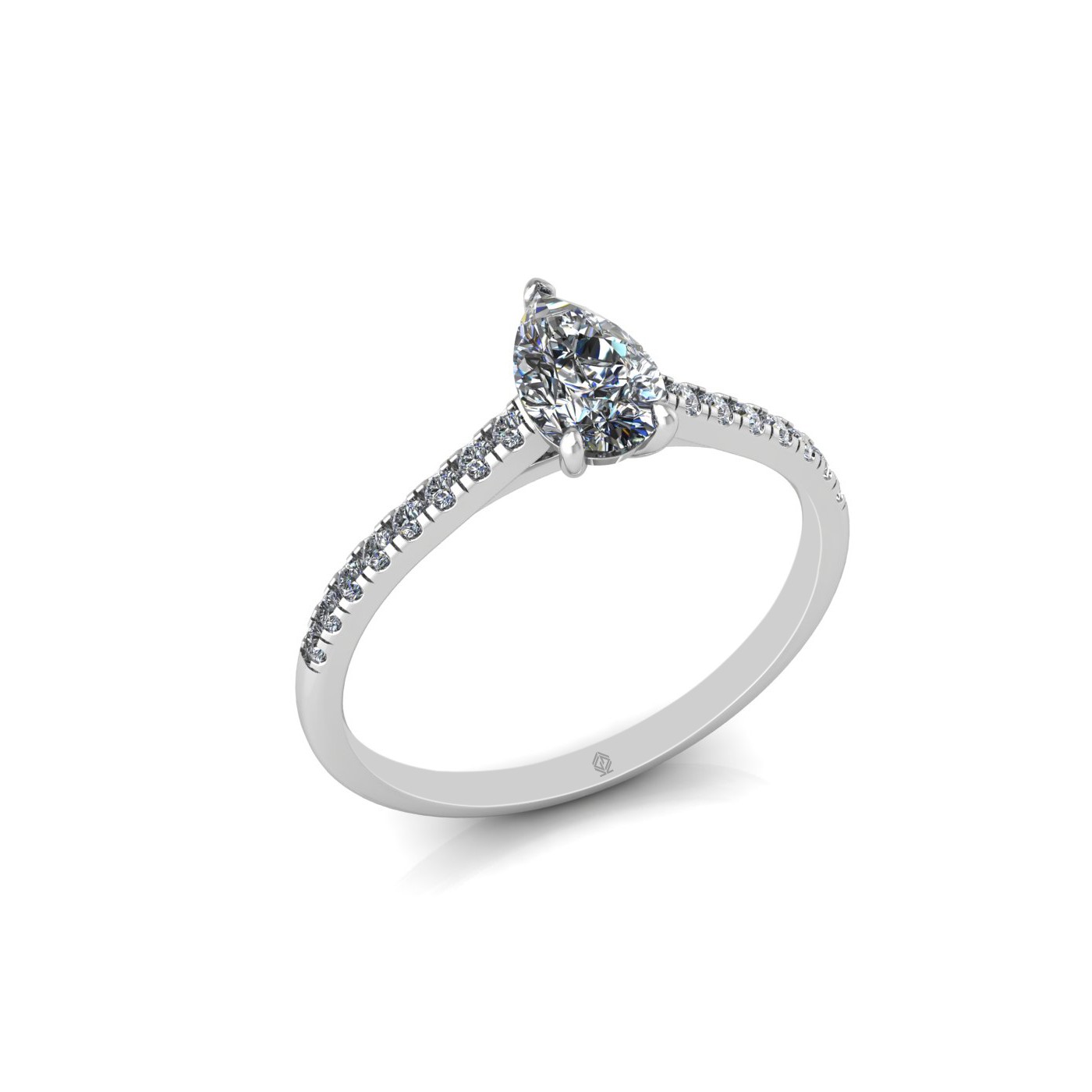 18k white gold  0,50 ct 3 prongs pear diamond engagement ring with whisper thin pavÉ set band