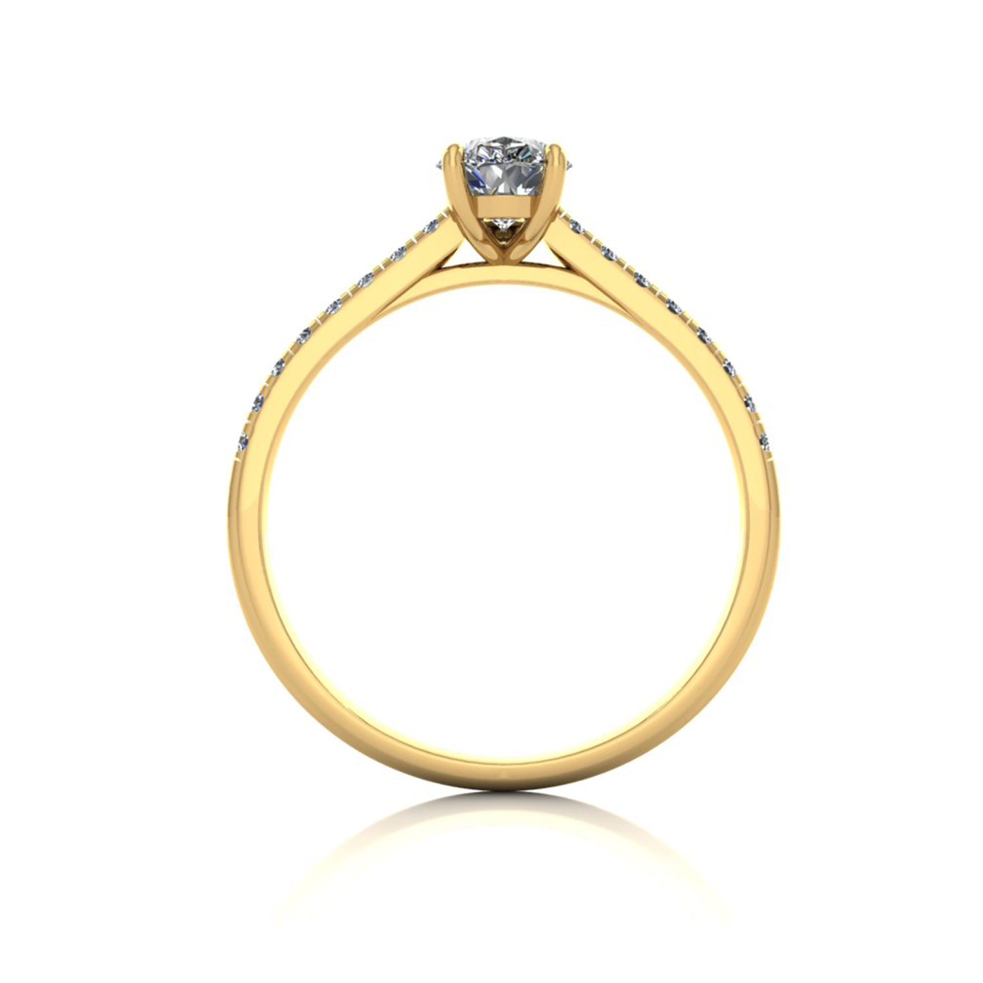 18k yellow gold 0,80 ct 3 prongs pear diamond engagement ring with whisper thin pavÉ set band