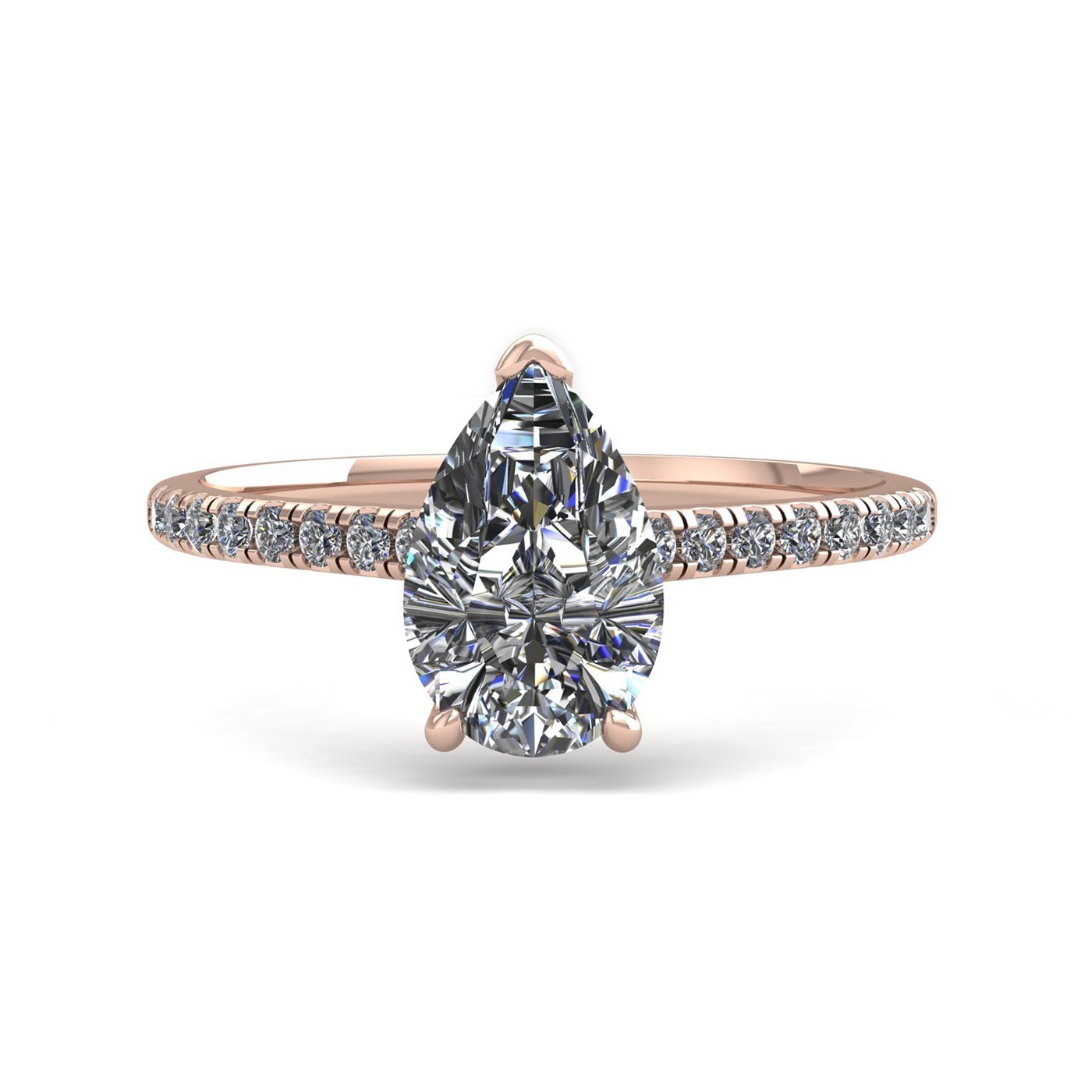 18k rose gold 1.2ct 3 prongs pear diamond engagement ring with whisper thin pavÉ set band