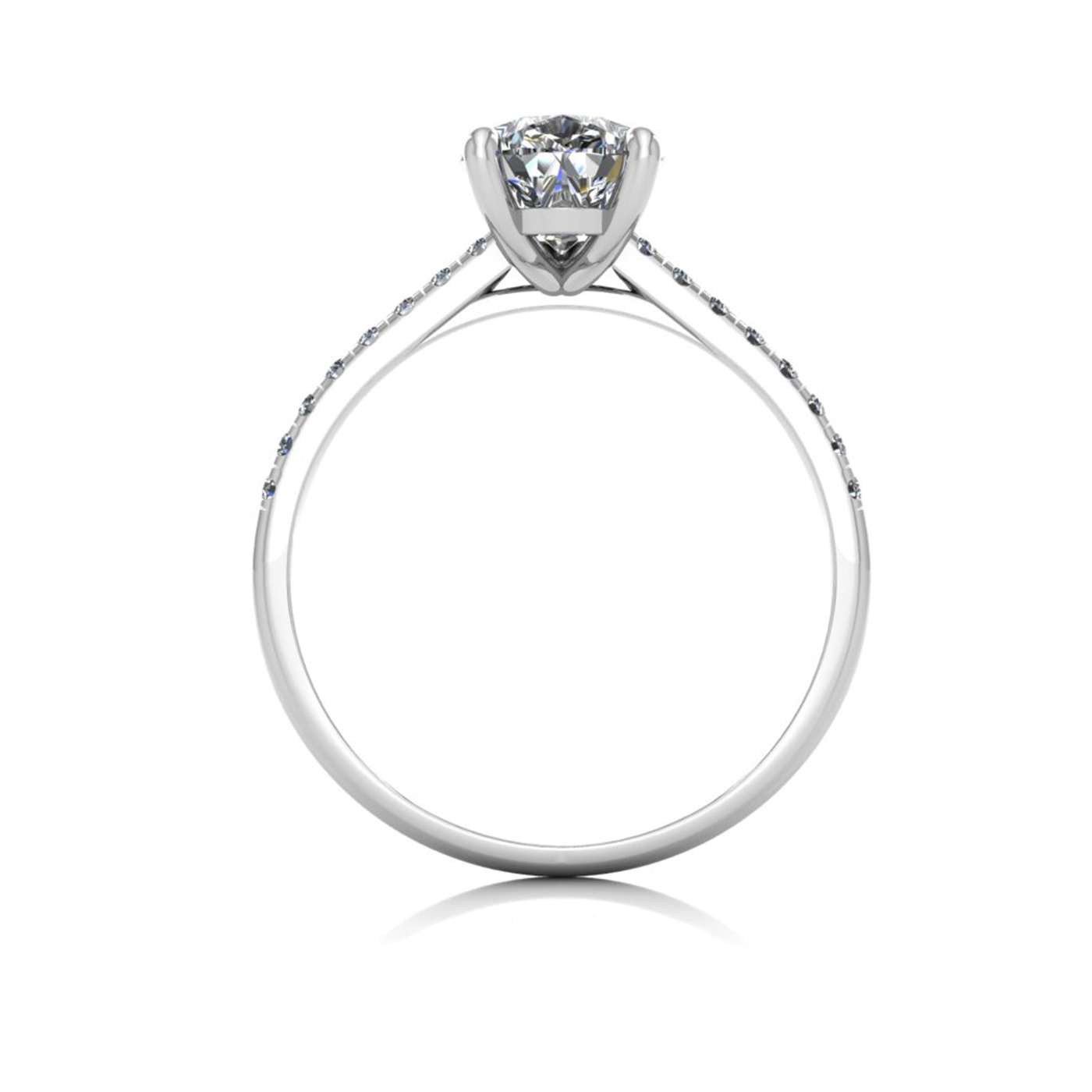 18k white gold 1,50 ct 3 prongs pear diamond engagement ring with whisper thin pavÉ set band