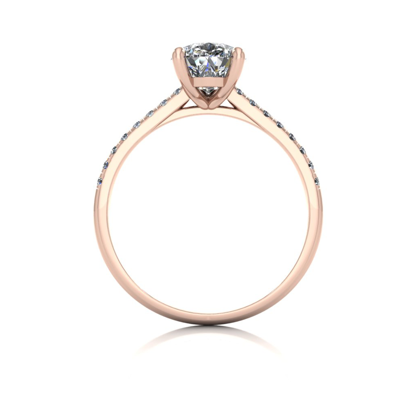 18k rose gold 1,50 ct 3 prongs pear cut diamond engagement ring with whisper thin pavÉ set band