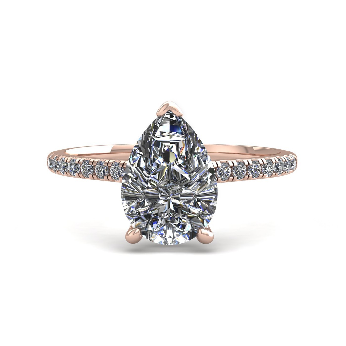 18k rose gold 2,50 ct 3 prongs pear diamond engagement ring with whisper thin pavÉ set band Photos & images