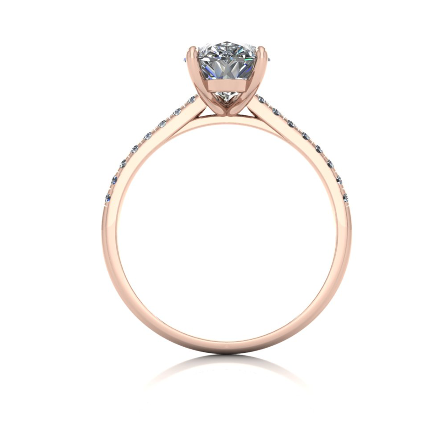18k rose gold 2,00 ct 3 prongs pear diamond engagement ring with whisper thin pavÉ set band