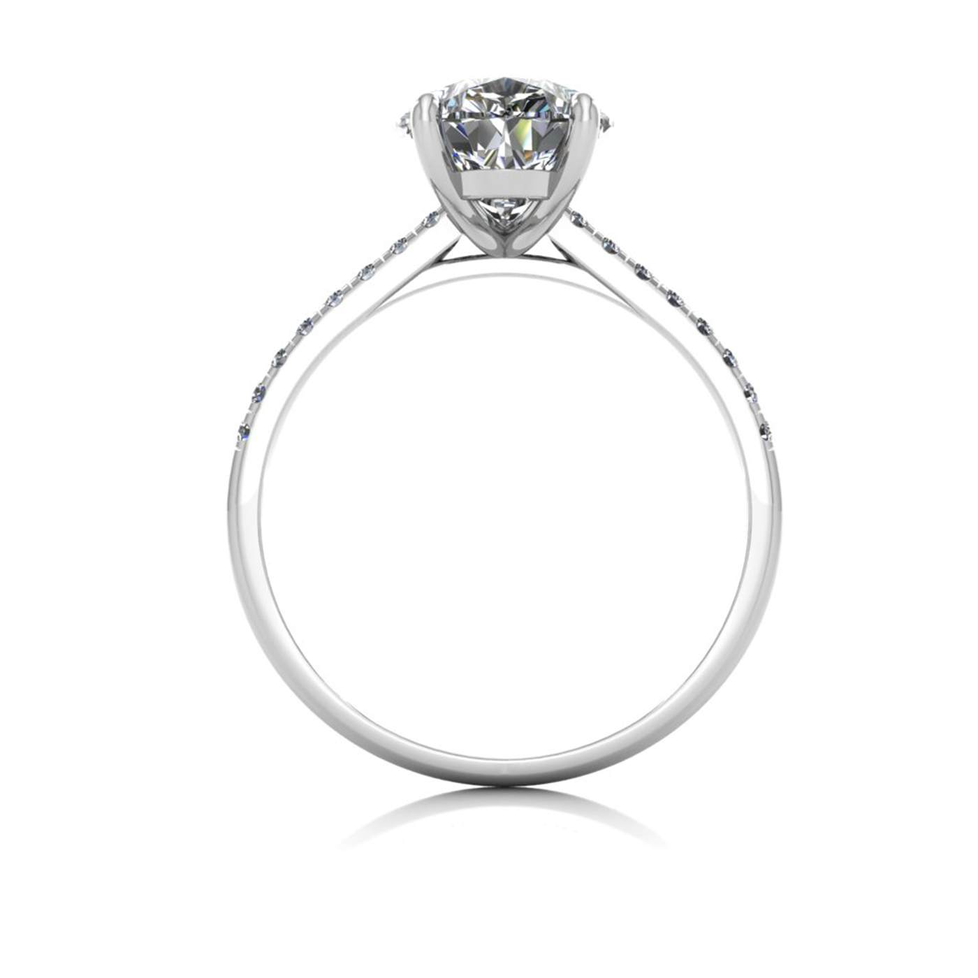 18k white gold 2,50 ct 3 prongs pear diamond engagement ring with whisper thin pavÉ set band