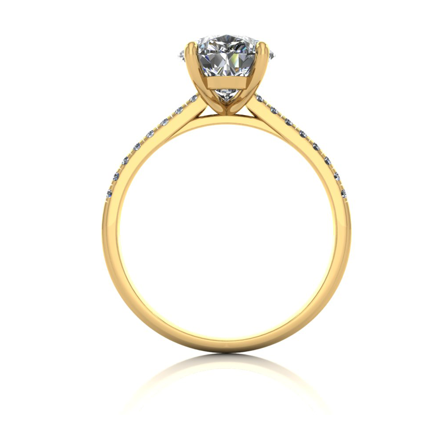 18k yellow gold 2,50 ct 3 prongs pear diamond engagement ring with whisper thin pavÉ set band