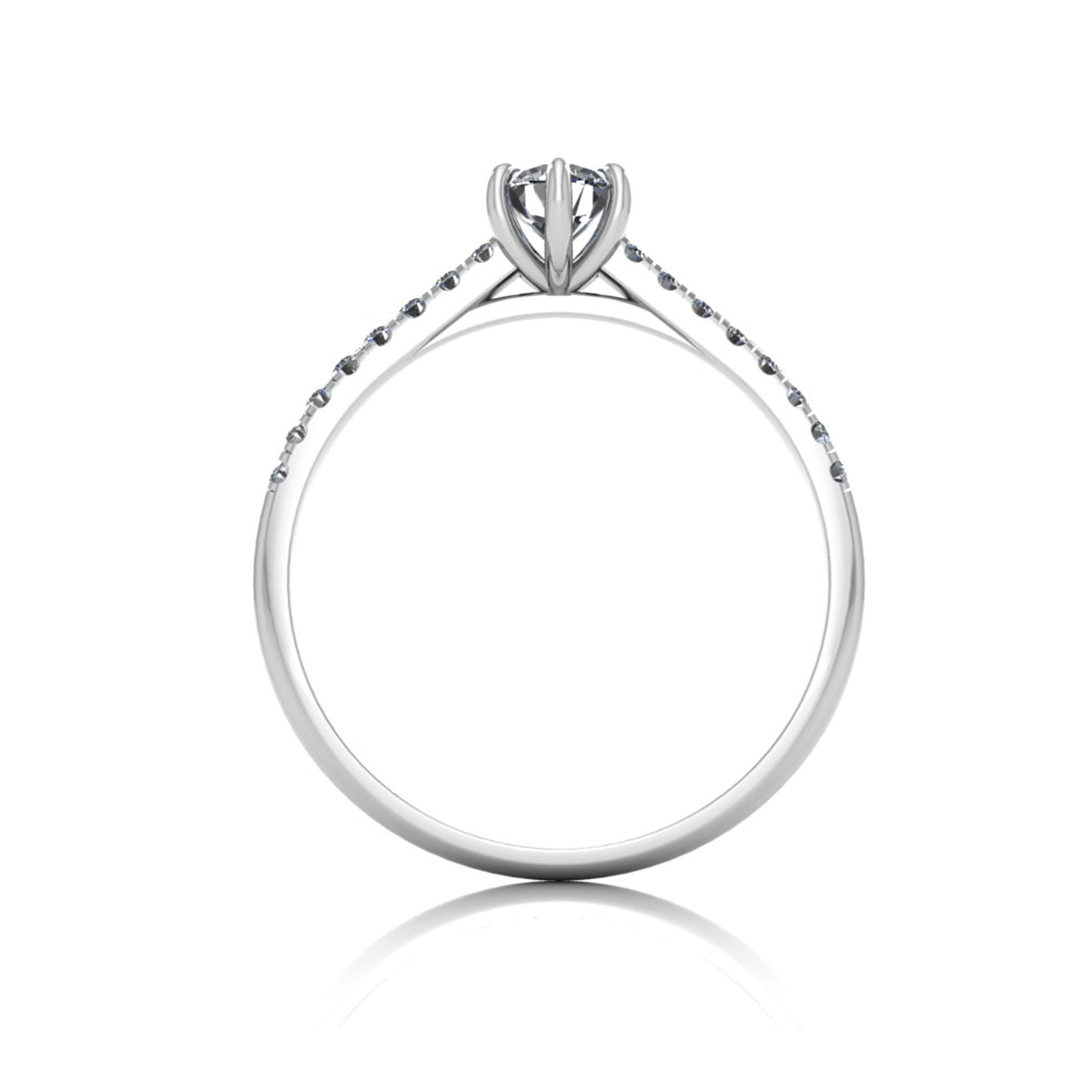 18k white gold 0,30 ct 6 prongs round cut diamond engagement ring with whisper thin pavÉ set band