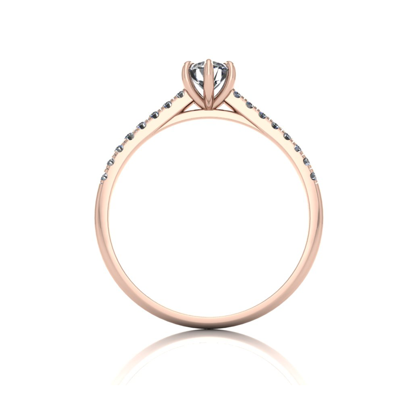 18k rose gold  0,30 ct 6 prongs round cut diamond engagement ring with whisper thin pavÉ set band