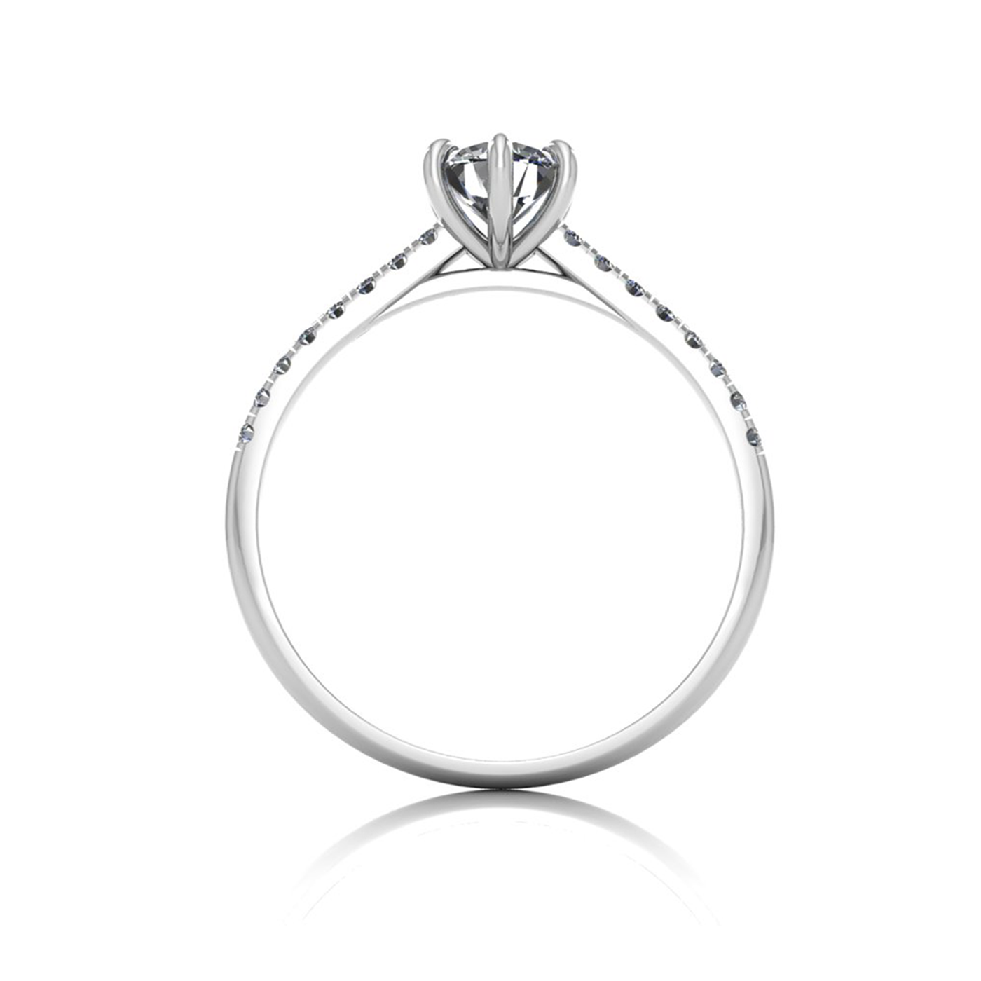 18k white gold 0,50 ct 6 prongs round cut diamond engagement ring with whisper thin pavÉ set band