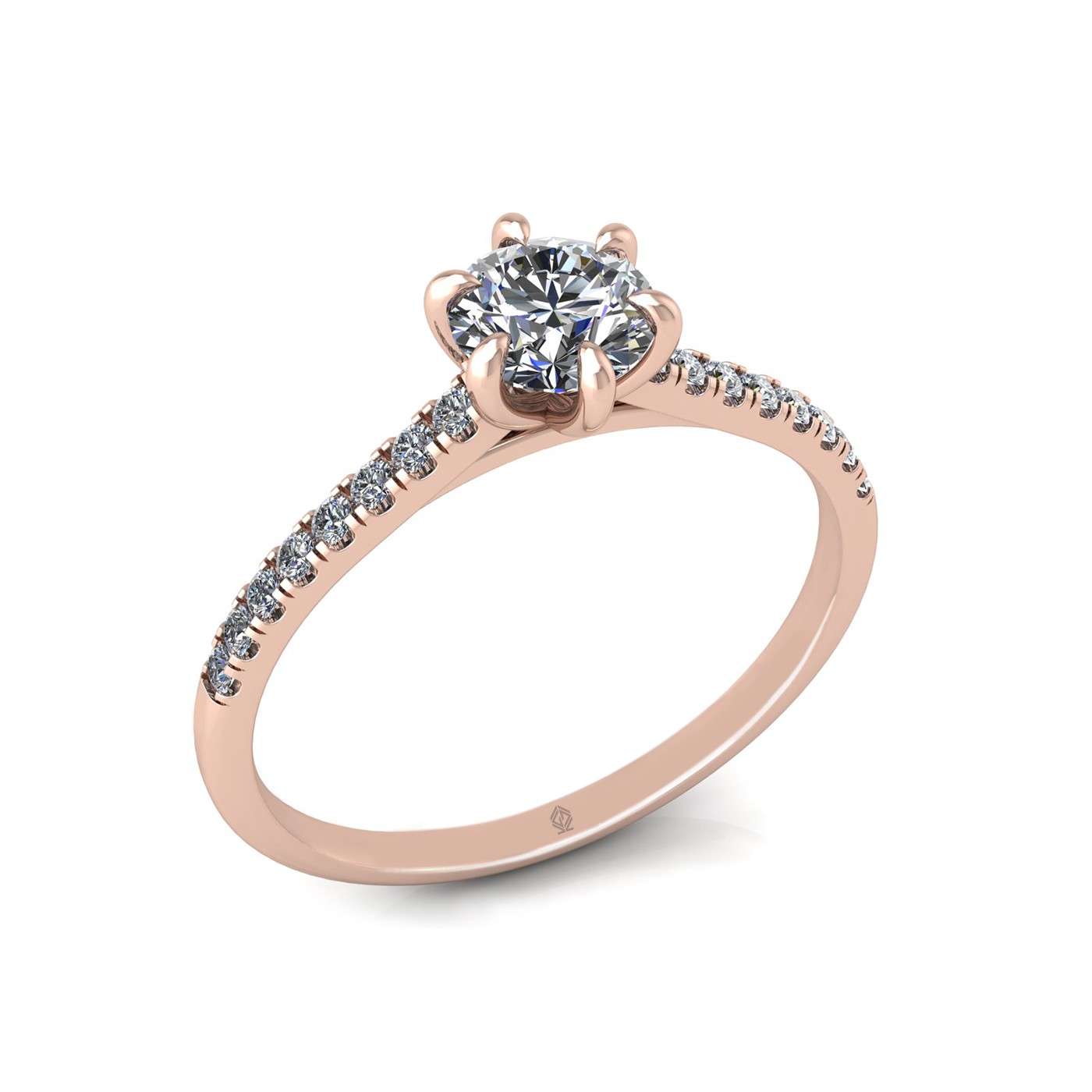 18k rose gold 0,50 ct 6 prongs round cut diamond engagement ring with whisper thin pavÉ set band