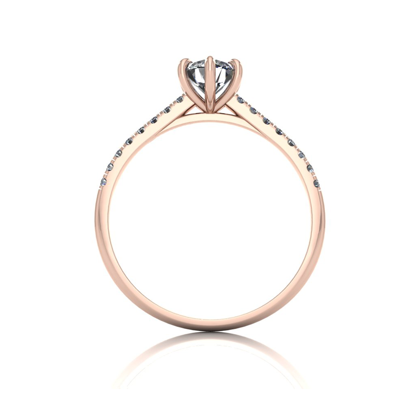 18k rose gold 0,50 ct 6 prongs round cut diamond engagement ring with whisper thin pavÉ set band