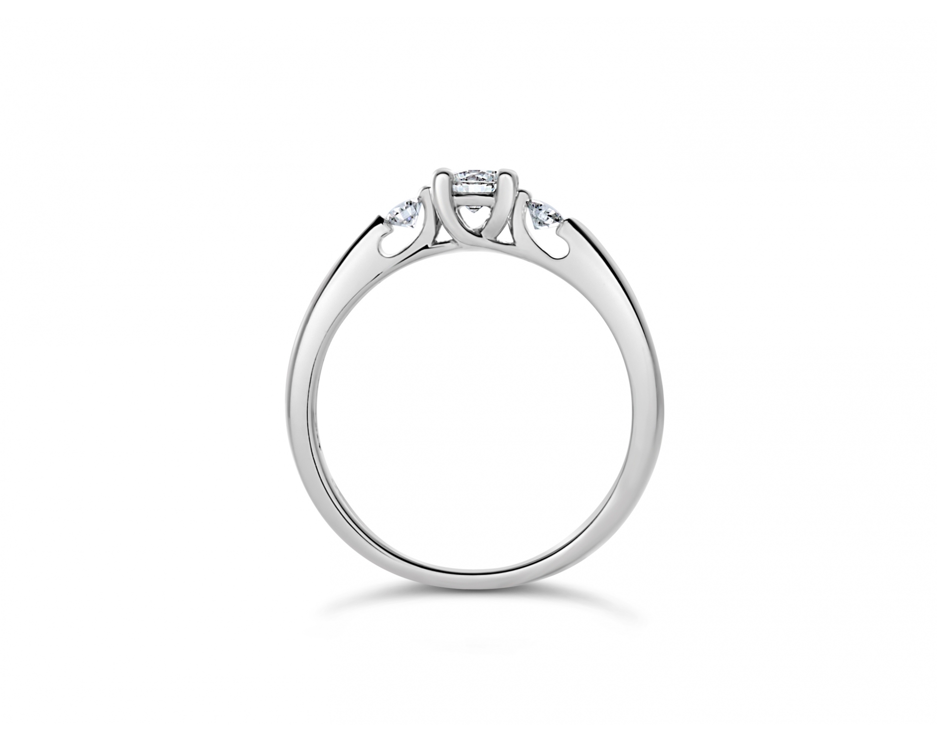 18k white gold 4 prong open gallery three stone engagement ring