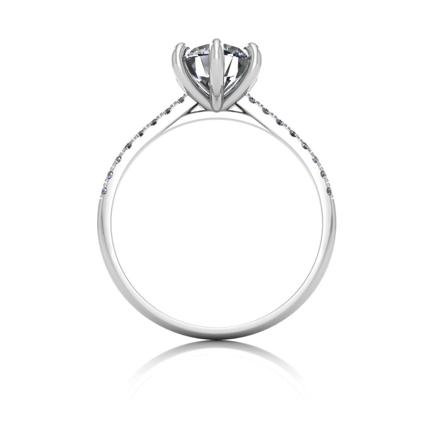 18k white gold 1,20 ct 6 prongs round cut diamond engagement ring with whisper thin pavÉ set band