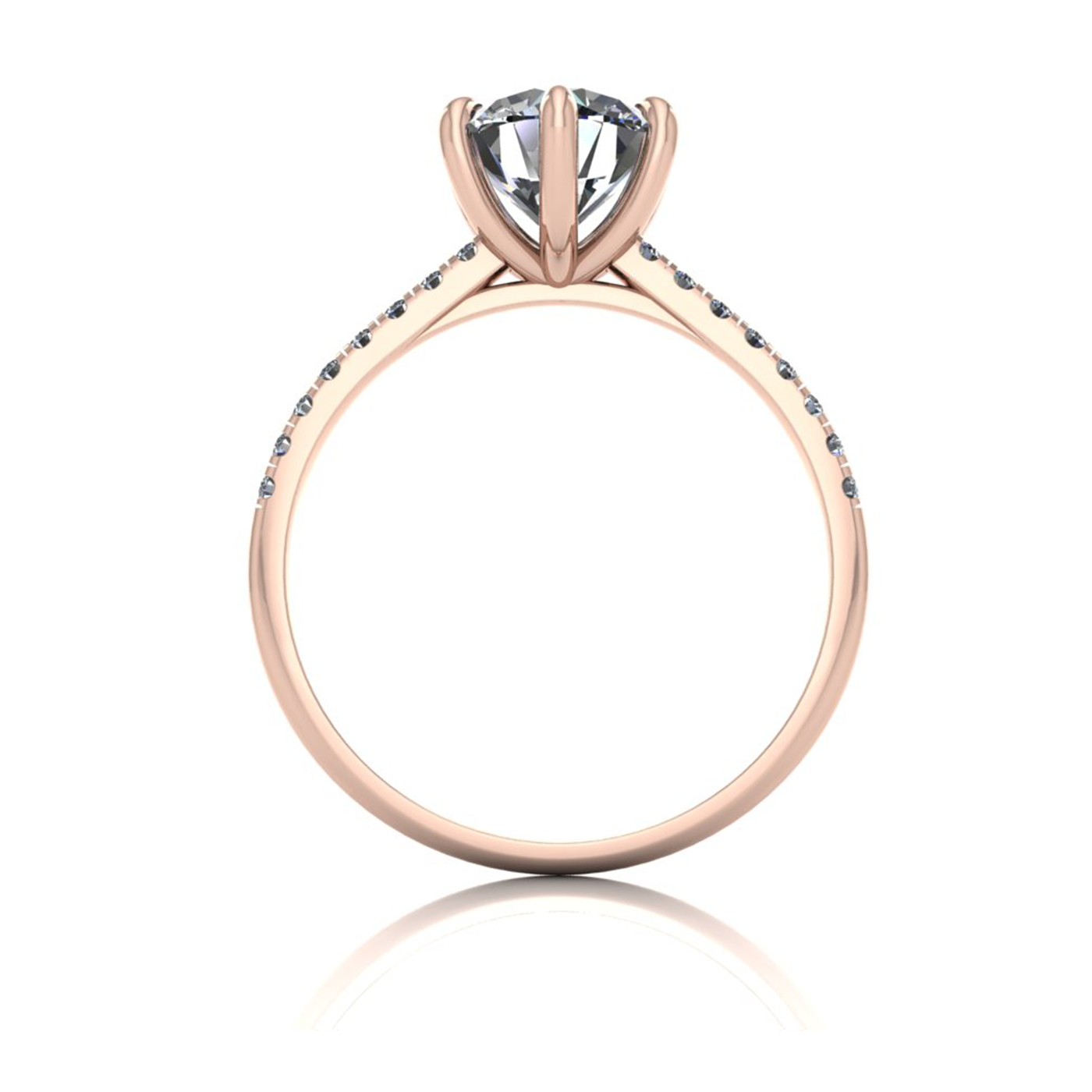 18k rose gold 1,50 ct 6 prongs round cut diamond engagement ring with whisper thin pavÉ set band