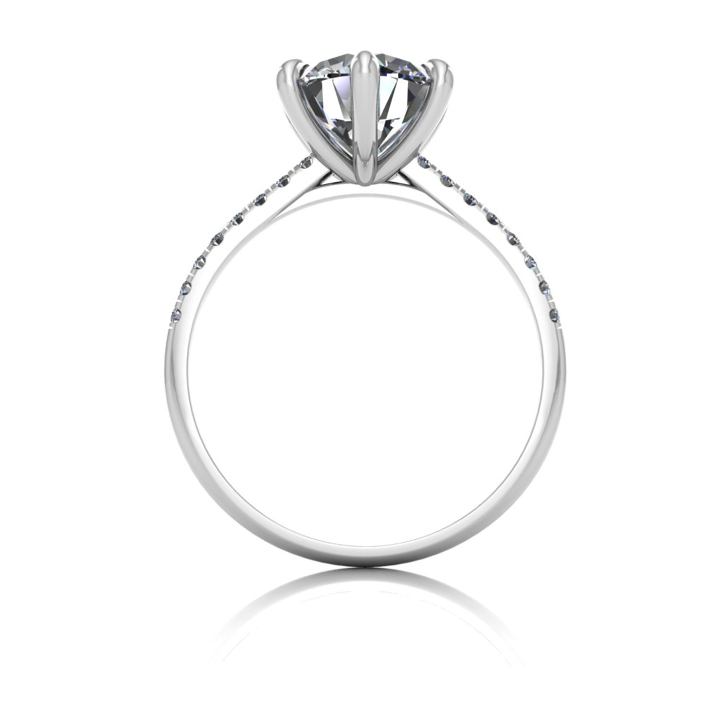 18k white gold 2,00 ct 6 prongs round cut diamond engagement ring with whisper thin pavÉ set band