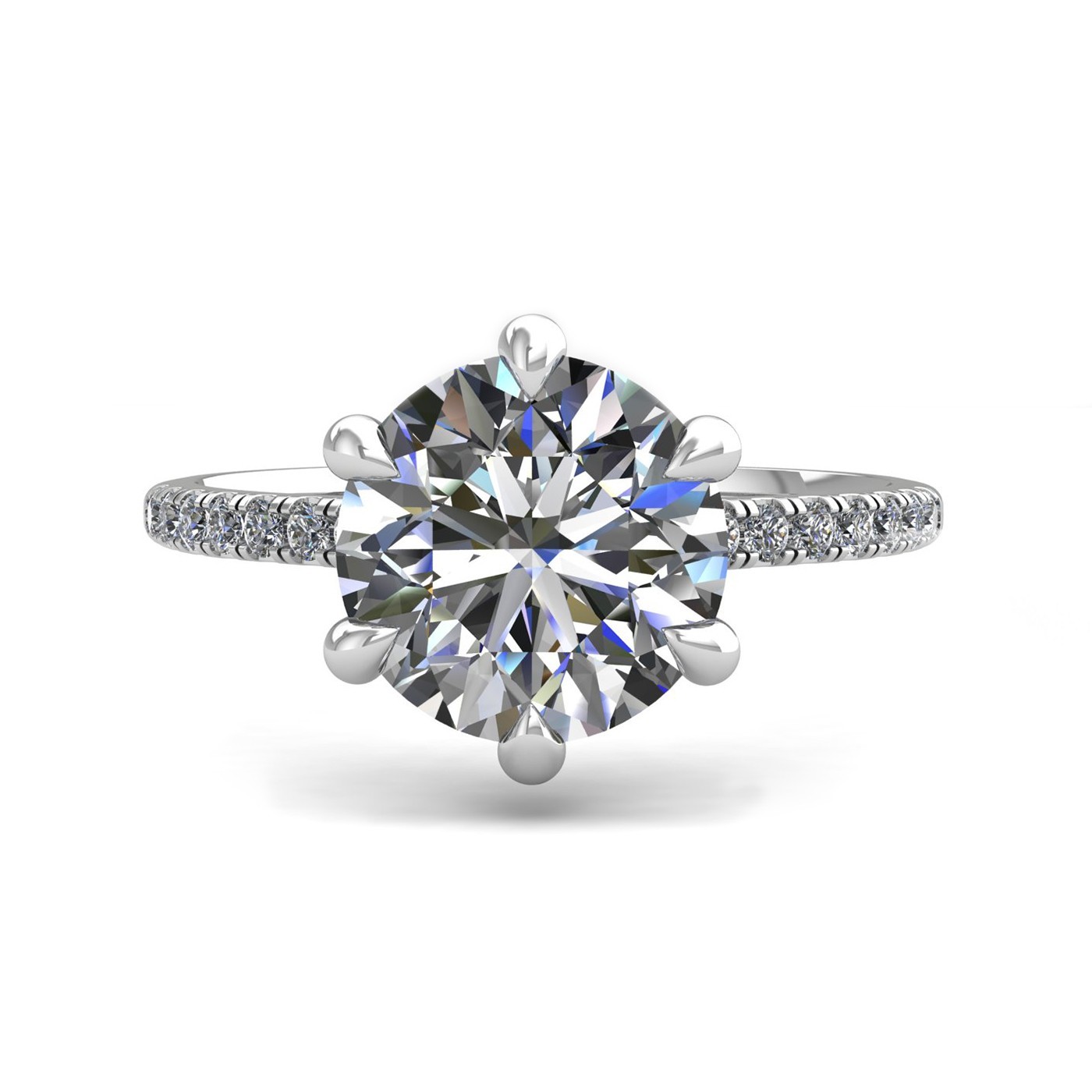 18k white gold 1,00 ct 6 prongs round cut diamond engagement ring with whisper thin pavÉ set band Photos & images