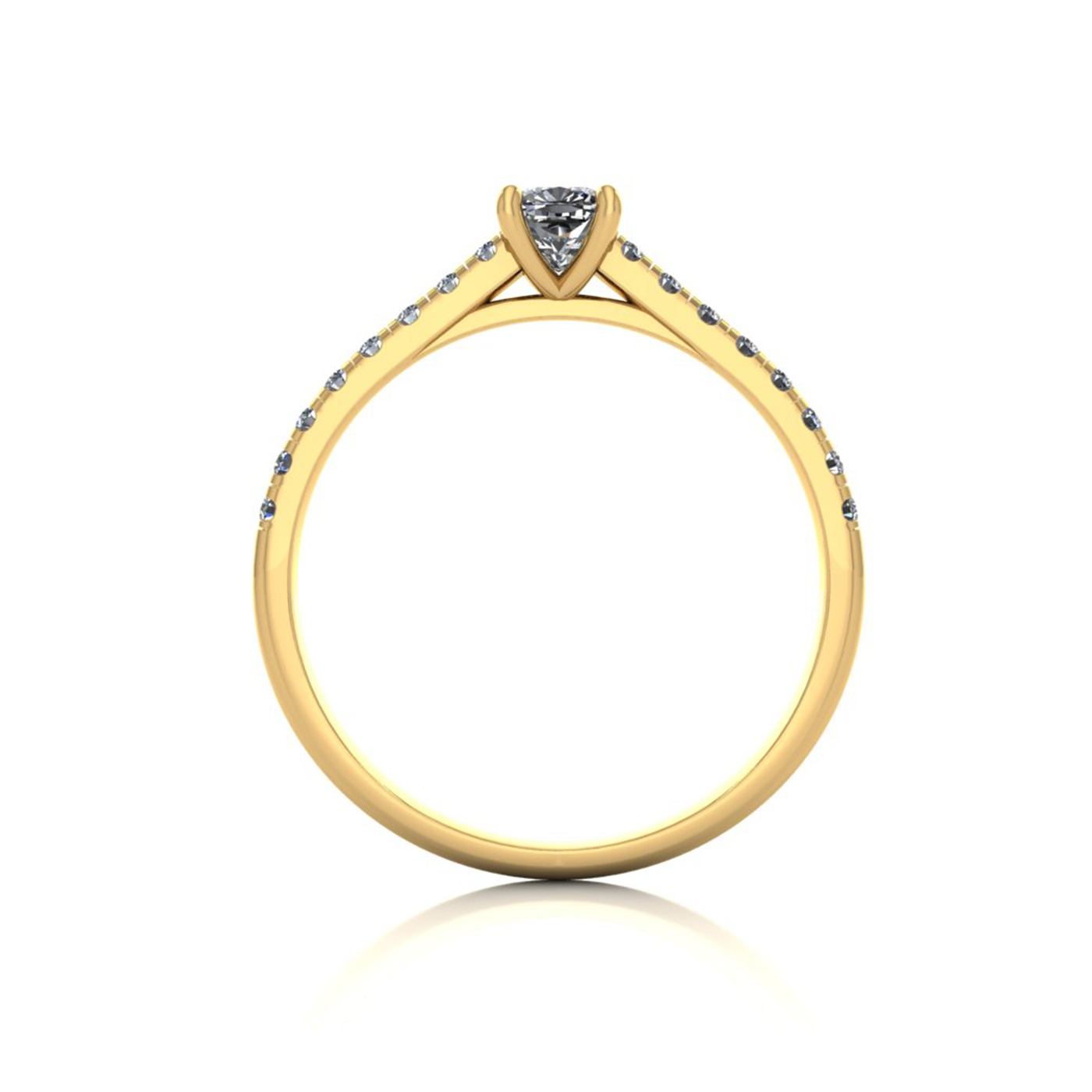 18k yellow gold  0,30 ct 4 prongs cushion cut diamond engagement ring with whisper thin pavÉ set band