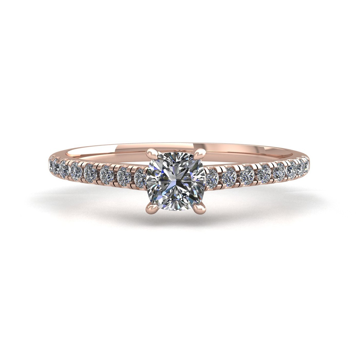 18k rose gold 2.5ct 4 prongs cushion cut diamond engagement ring with whisper thin pavÉ set band Photos & images