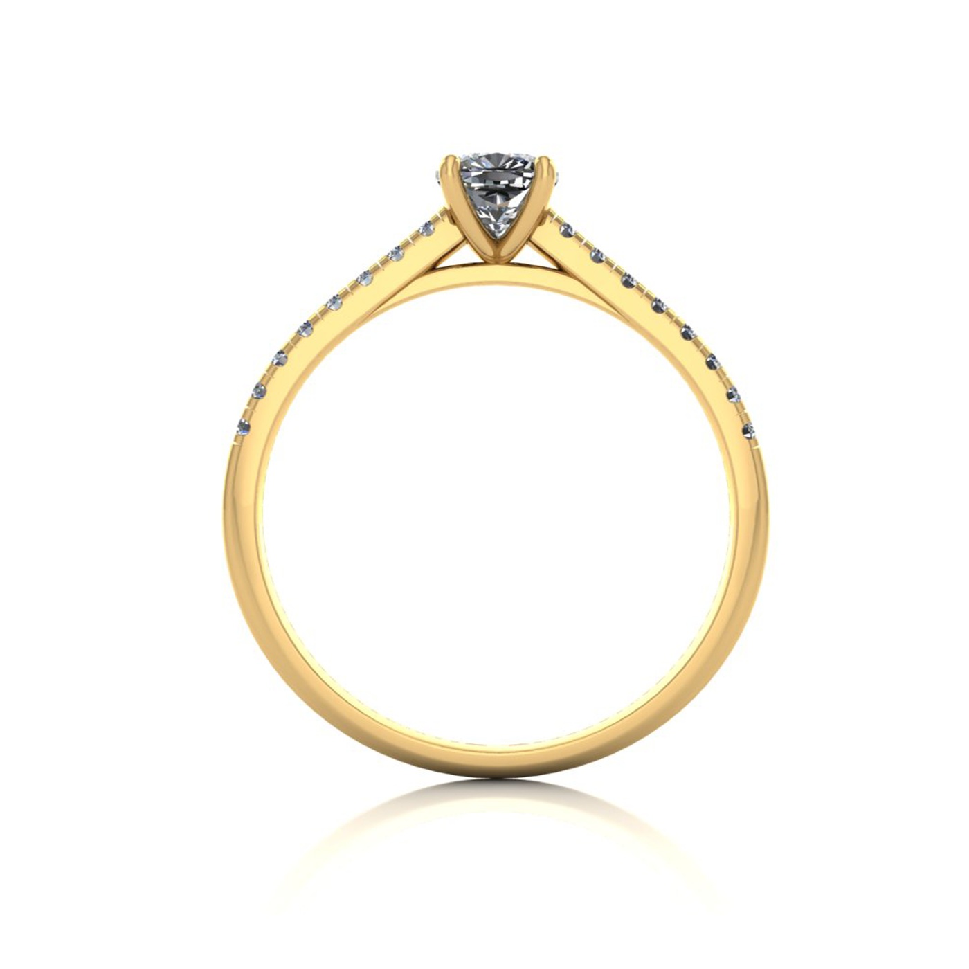 18k yellow gold  0,50 ct 4 prongs cushion cut diamond engagement ring with whisper thin pavÉ set band