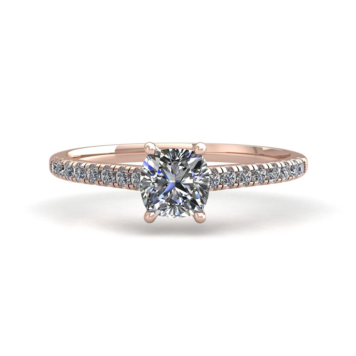 18k rose gold  0,50 ct 4 prongs cushion cut diamond engagement ring with whisper thin pavÉ set band