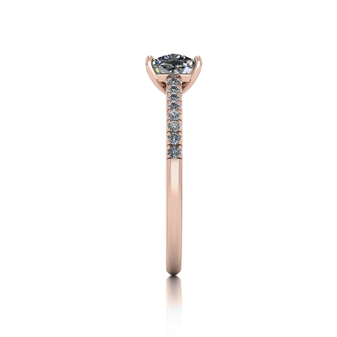 18k rose gold  0,30 ct 4 prongs cushion cut diamond engagement ring with whisper thin pavÉ set band