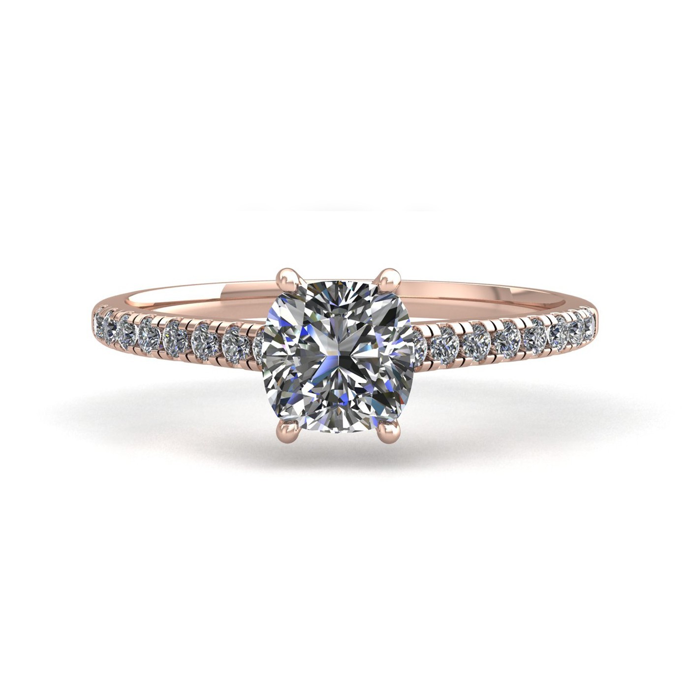 18k rose gold  0,30 ct 4 prongs cushion cut diamond engagement ring with whisper thin pavÉ set band Photos & images