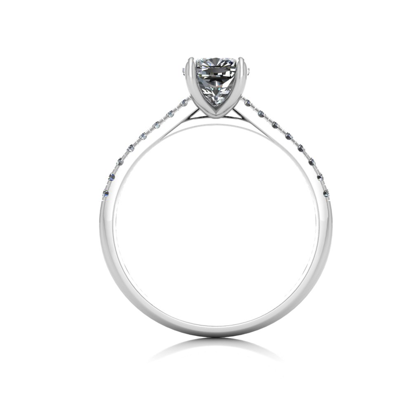 18k white gold 1.0 ct 4 prongs cushion cut diamond engagement ring with whisper thin pavÉ set band