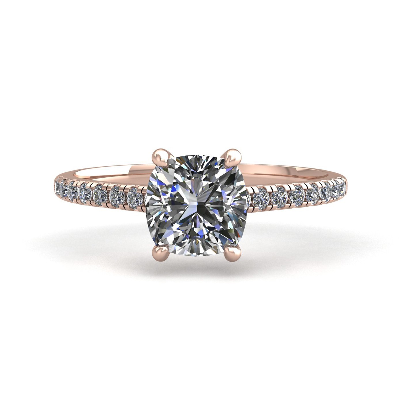 18k rose gold  0,30 ct 4 prongs cushion cut diamond engagement ring with whisper thin pavÉ set band Photos & images