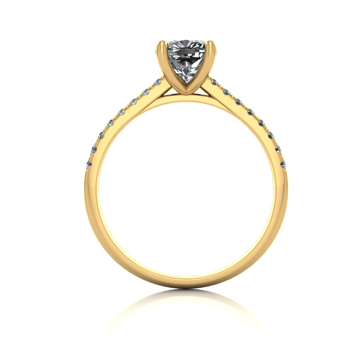 18k yellow gold 1.20ct 4 prongs cushion cut diamond engagement ring with whisper thin pavÉ set band