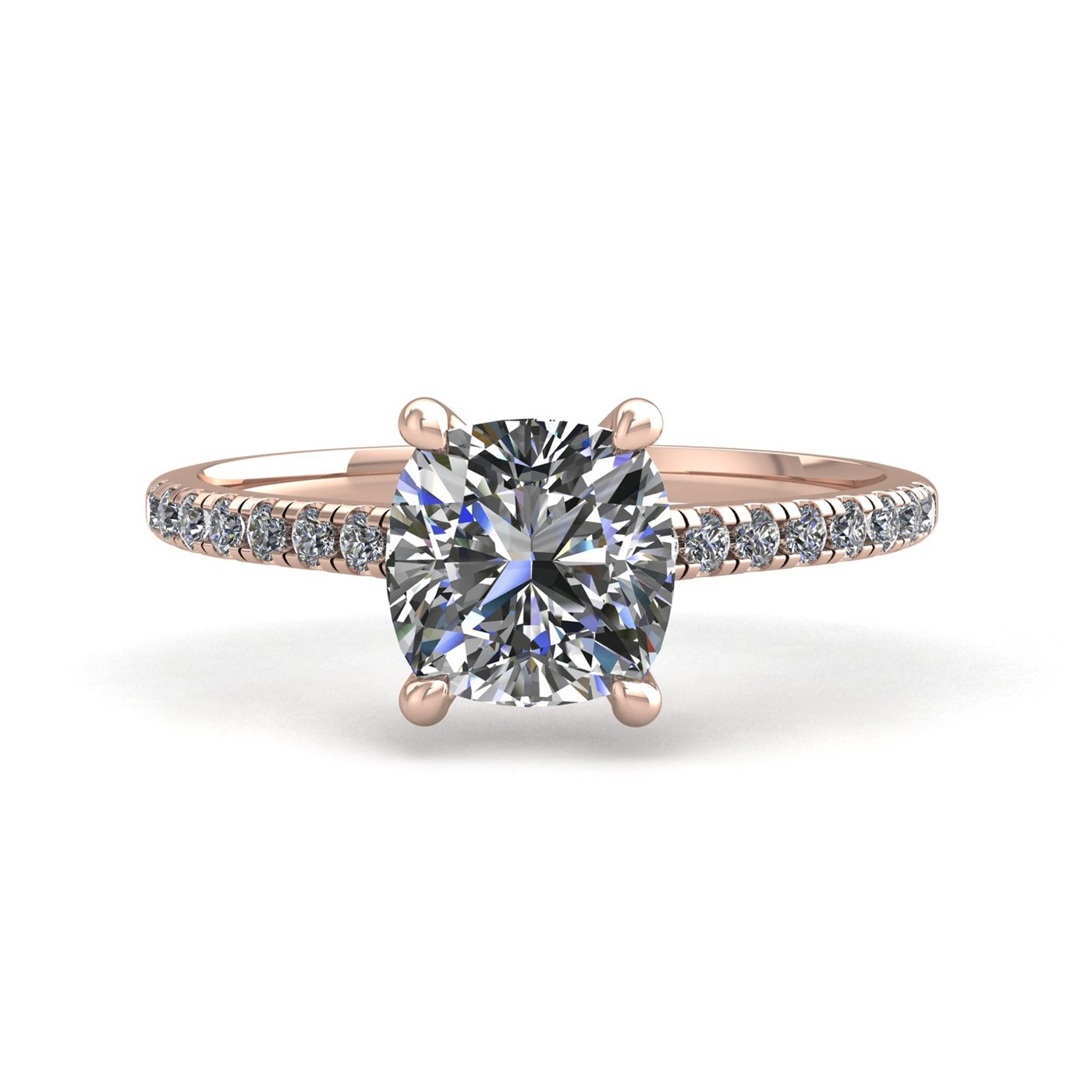 18k rose gold 2.0ct 4 prongs cushion cut diamond engagement ring with whisper thin pavÉ set band Photos & images