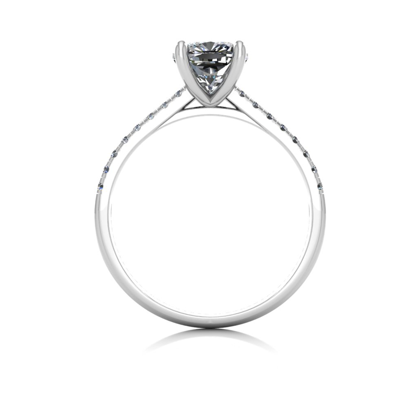 18k white gold 1.5ct 4 prongs cushion cut diamond engagement ring with whisper thin pavÉ set band