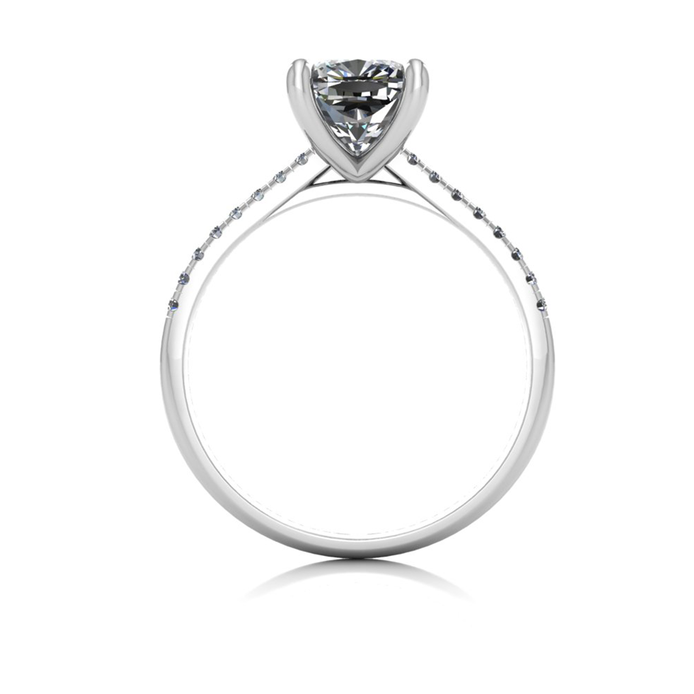 18k white gold 2.0ct 4 prongs cushion cut diamond engagement ring with whisper thin pavÉ set band