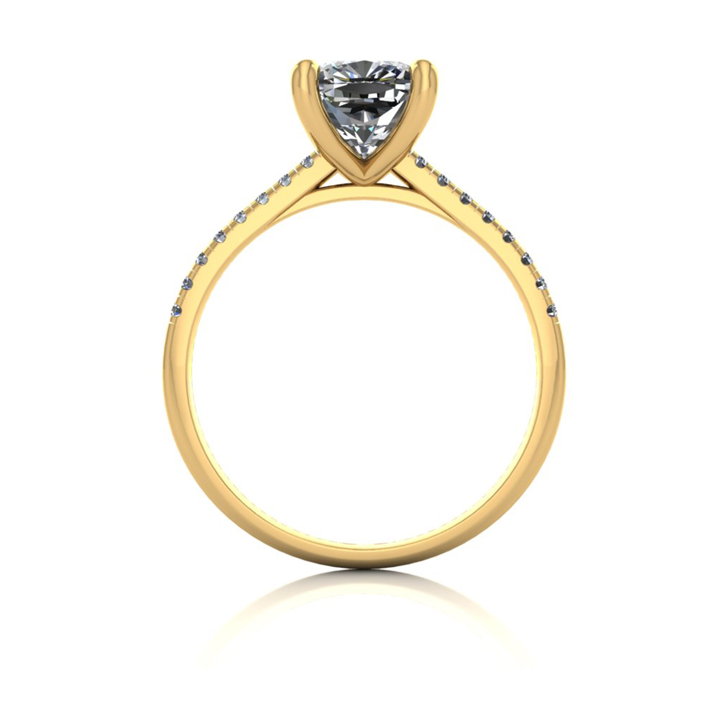 18k yellow gold 2.0ct 4 prongs cushion cut diamond engagement ring with whisper thin pavÉ set band