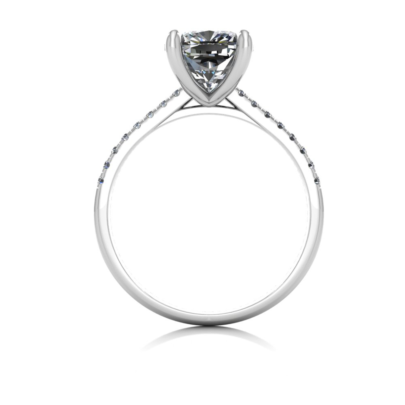 18k white gold 2.5ct 4 prongs cushion cut diamond engagement ring with whisper thin pavÉ set band