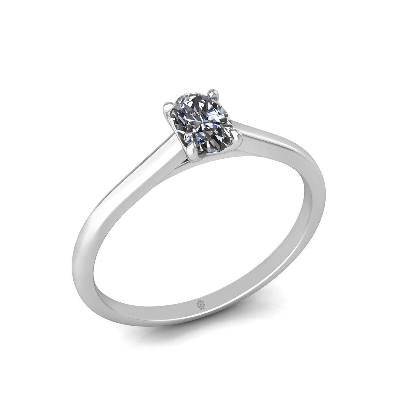 18k white gold  0,30 ct 4 prongs solitaire oval cut diamond engagement ring with whisper thin band