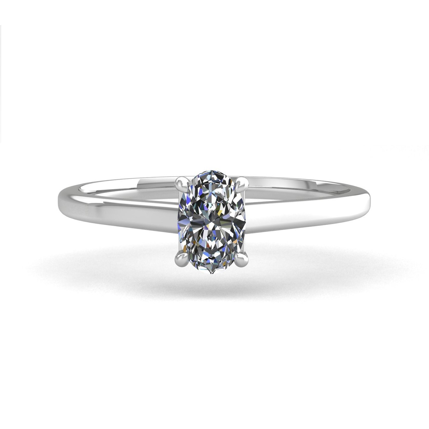 18k white gold  0,80 ct 4 prongs solitaire oval cut diamond engagement ring with whisper thin band Photos & images