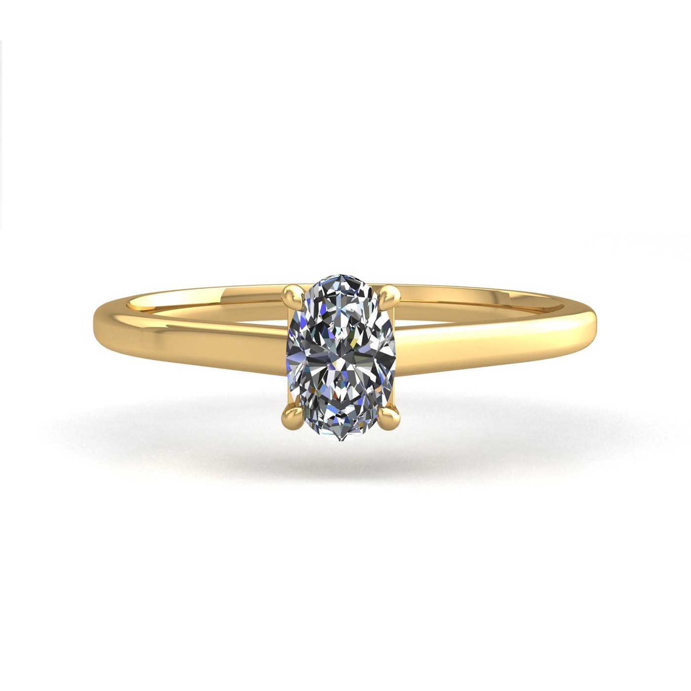 18k yellow gold  1,50 ct 4 prongs solitaire oval cut diamond engagement ring with whisper thin band Photos & images