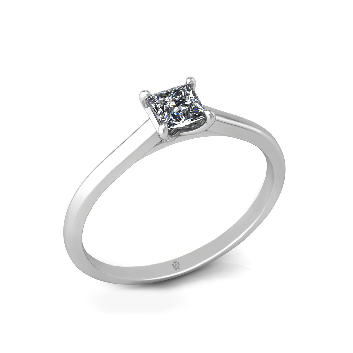18k white gold  0,30 ct 4 prongs solitaire princess cut diamond engagement ring with whisper thin band