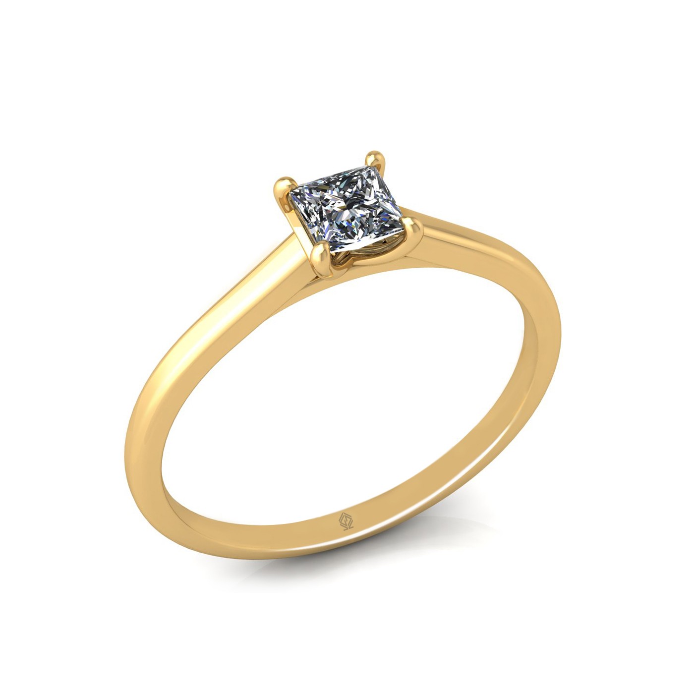 18k yellow gold  0,30 ct 4 prongs solitaire princess cut diamond engagement ring with whisper thin band