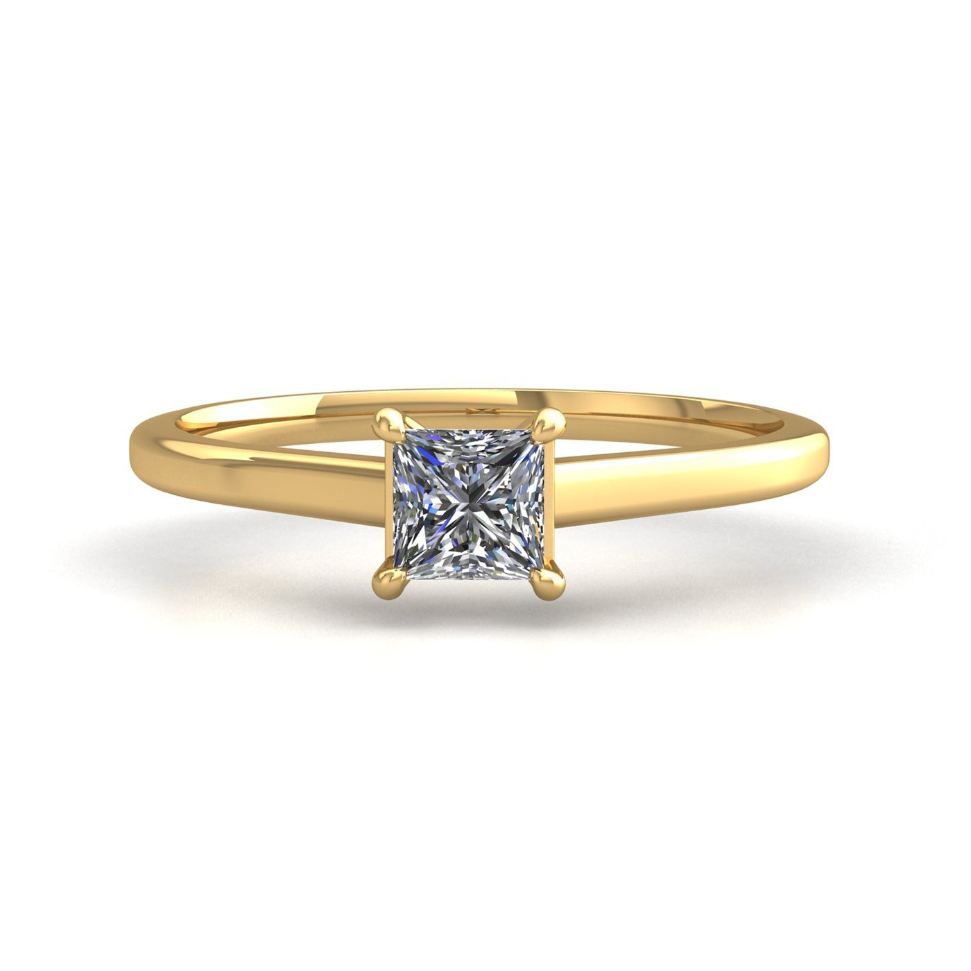 18k yellow gold  0,80 ct 4 prongs solitaire princess cut diamond engagement ring with whisper thin band Photos & images