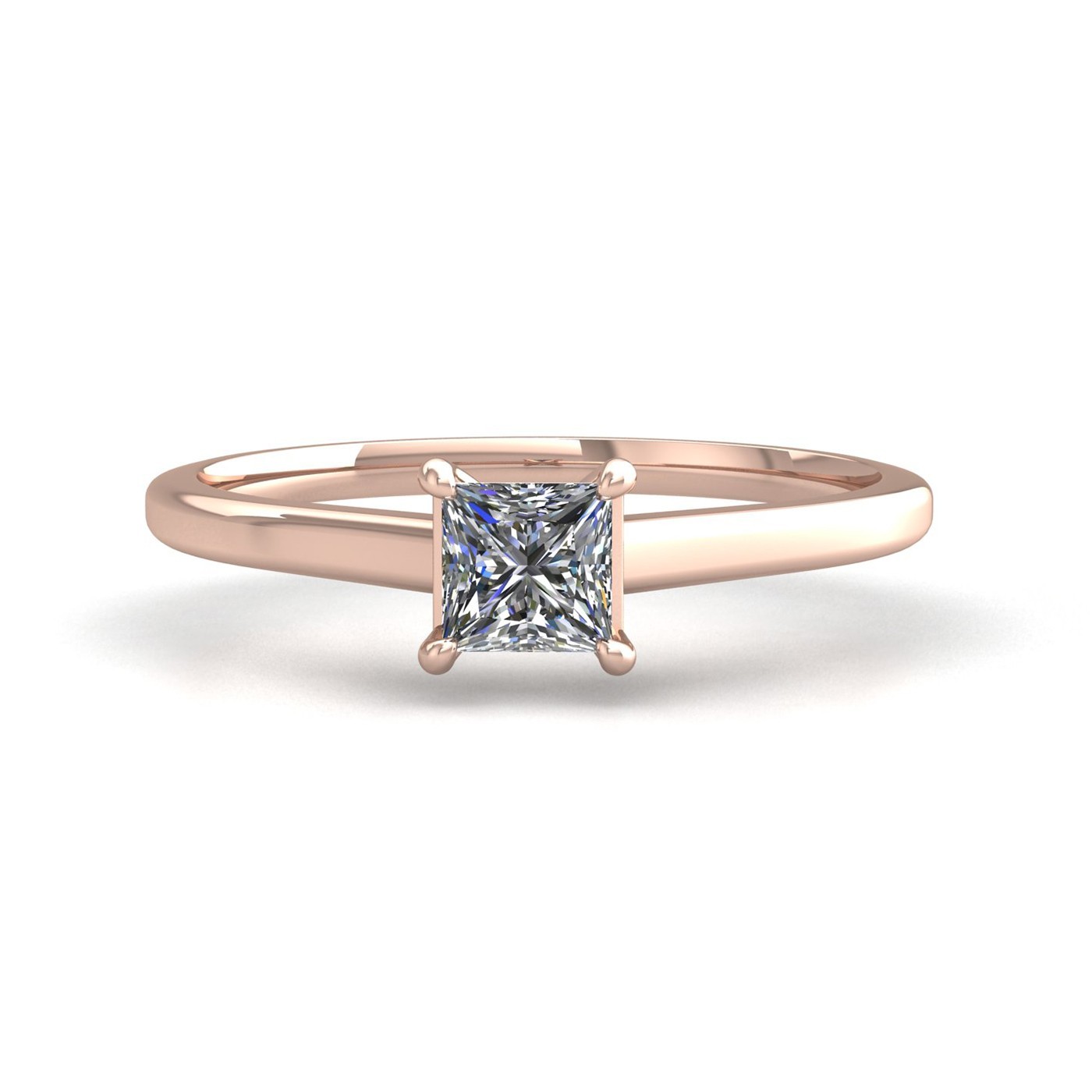 18k rose gold  0,30 ct 4 prongs solitaire princess cut diamond engagement ring with whisper thin band