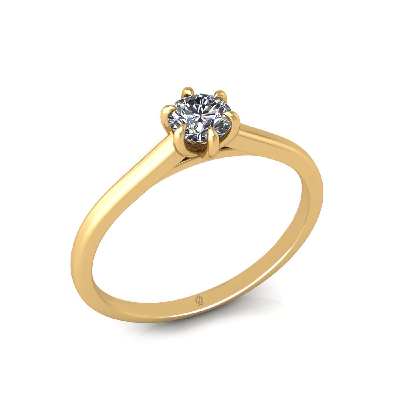 18k yellow gold 0,30 ct 6 prongs solitaire round cut diamond engagement ring with whisper thin band