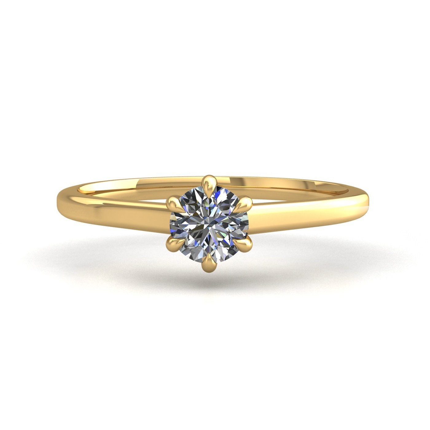 18k yellow gold 2,50 ct 6 prongs solitaire round cut diamond engagement ring with whisper thin band Photos & images