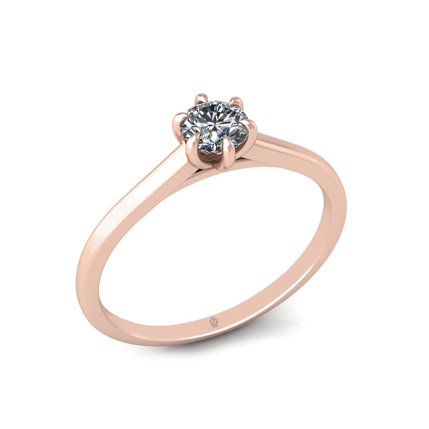 18k rose gold 0,30 ct 6 prongs solitaire round cut diamond engagement ring with whisper thin band