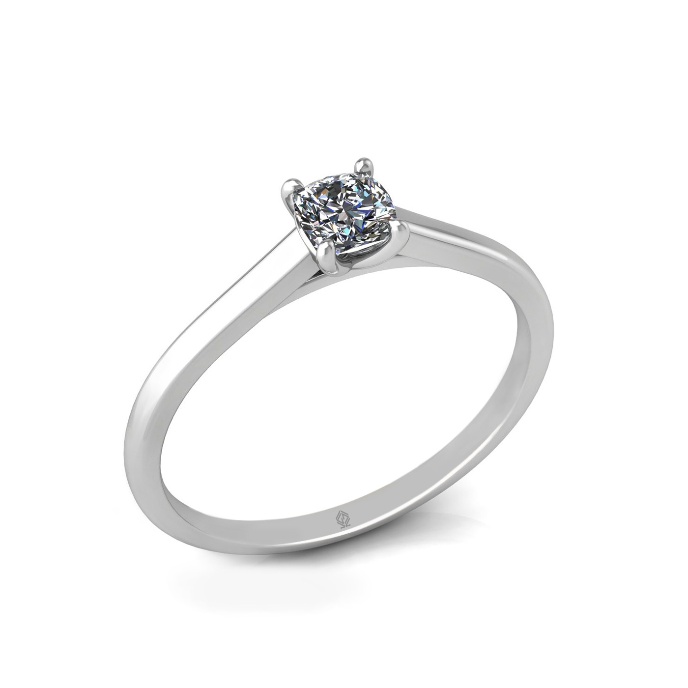 18k white gold  0,30 ct 4 prongs solitaire cushion cut diamond engagement ring with whisper thin band